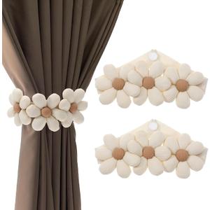 2 Pcs Flower Curtain Tiebacks Daisy Curtains Buckles Curtain Ties Decorative Rope Boho Curtain Tiebacks Cute Sunflower Curtain Holders Simple Elegant for Bedroom Livingroom Window Treatment