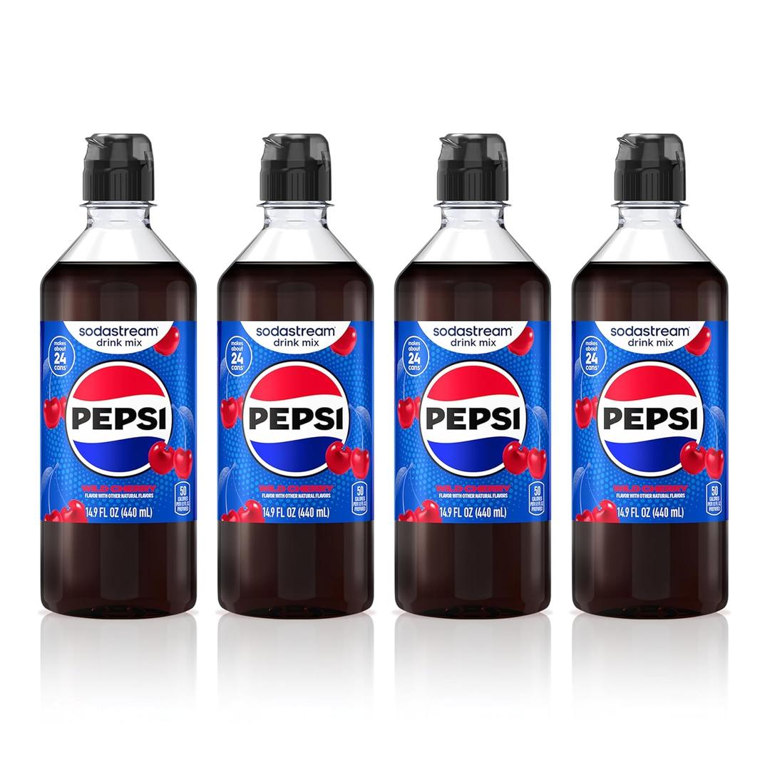 SodaStream Pepsi Wild Cherry New Pour Bottle Drink Mix (440ml, Pack of 4) (EXP 02/01/27)