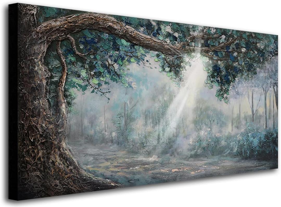 Anolyfi Forest Canvas Wall Art Nature Tree Landscape Panoramic Picture Modern Rustic Scenery Textured Painting Large Artwork Framed for Living Room Bedroom Bathroom Office Home Decor 40"x20"