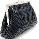 Vintage Clutch Purse for Women  Retro Metal Mesh Mini Evening Bag with Kiss Lock & Chain Strap for Wedding Party Prom Gift (Black)