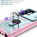 for Samsung Galaxy S24 Ultra Case Military Grade Drop Shock Protection Cell Phone Cover with Slide Camera Cover Built-in 360 Rotate Ring Stand for S24 Ultra 6.8 - Pink