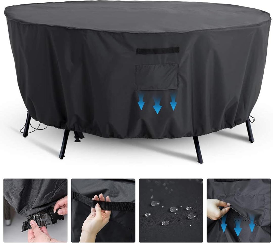 Tempera Round Patio Furniture Cover - Outdoor Table & Sectional Sofa Set Cover - Tear Resistant, Anti-UV & Waterproof - 62"D x 27.8"H, Space Grey