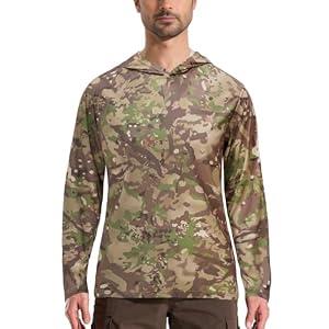 Tongcamo Camo Hoodie Long Sleeves Hunting Shirts for Men Quick Dry UPF 50+ Hiking Fishing Shirt with Hood, Size XL
