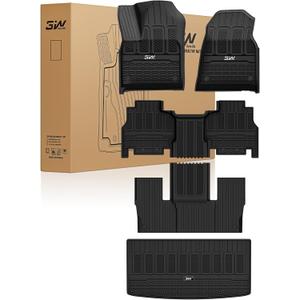 3W Floor Mats & Cargo Liner for Jeep Wagoneer 2022-2026/Grand Wagoneer 2026 7-Seat (NOT for 8-Seat/L/S),with 2nd Row Bench Seat All Weather TPE Full Set Automotive Mat Car Liners Accessories, Black