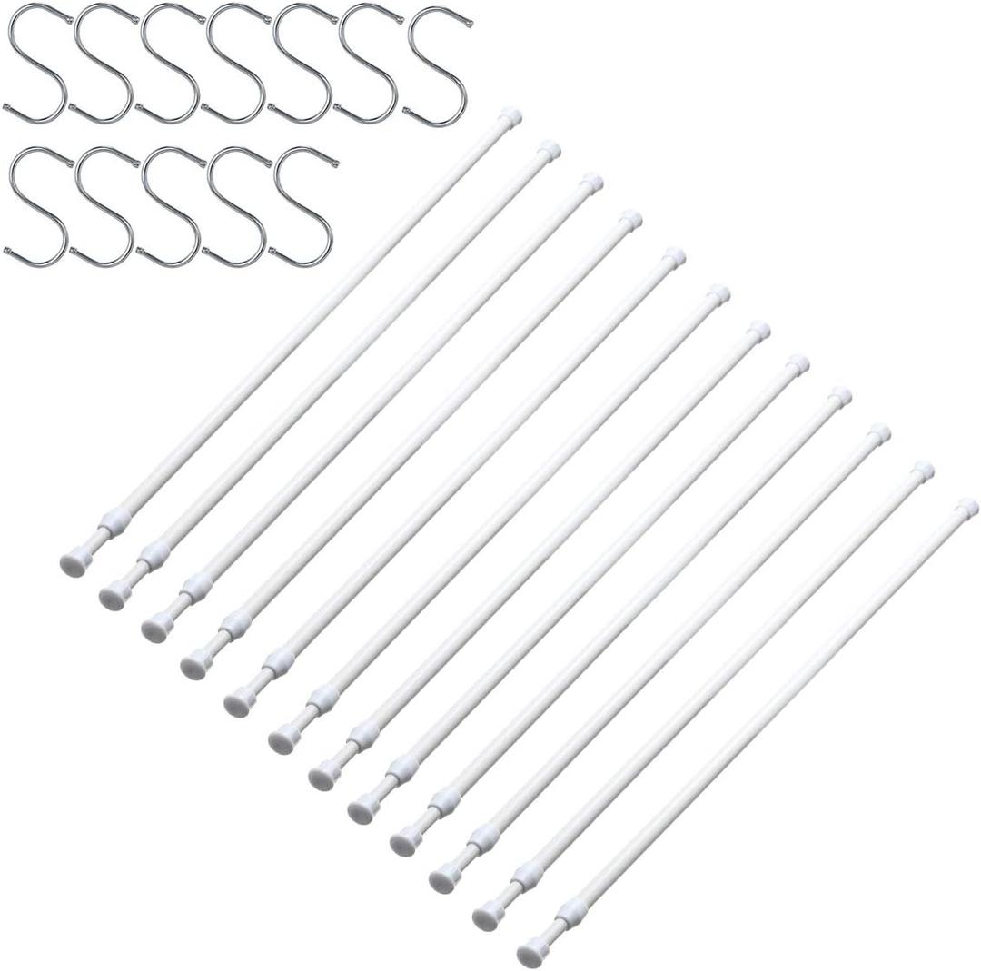 12 Pack Tension Rods for Windows 28 to 48 Inch Spring Tension Rod Adjustable Metal No Drill Curtain Rod for Windows, Shower, Door, Kitchen (White, 12 Pack)