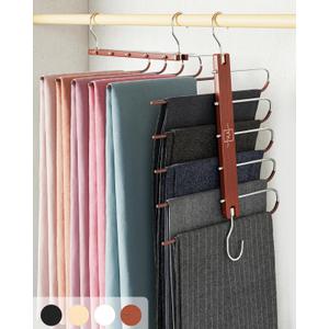 MORALVE Pants Hangers Space Saving - 2 Pack European Beechwood Scarf and Jean Hangers - Closet Organizer and Space Saver Pant Rack, Leggings Hanger, and Scarf Holder with 360° Swivel Hook (Mahogany)
