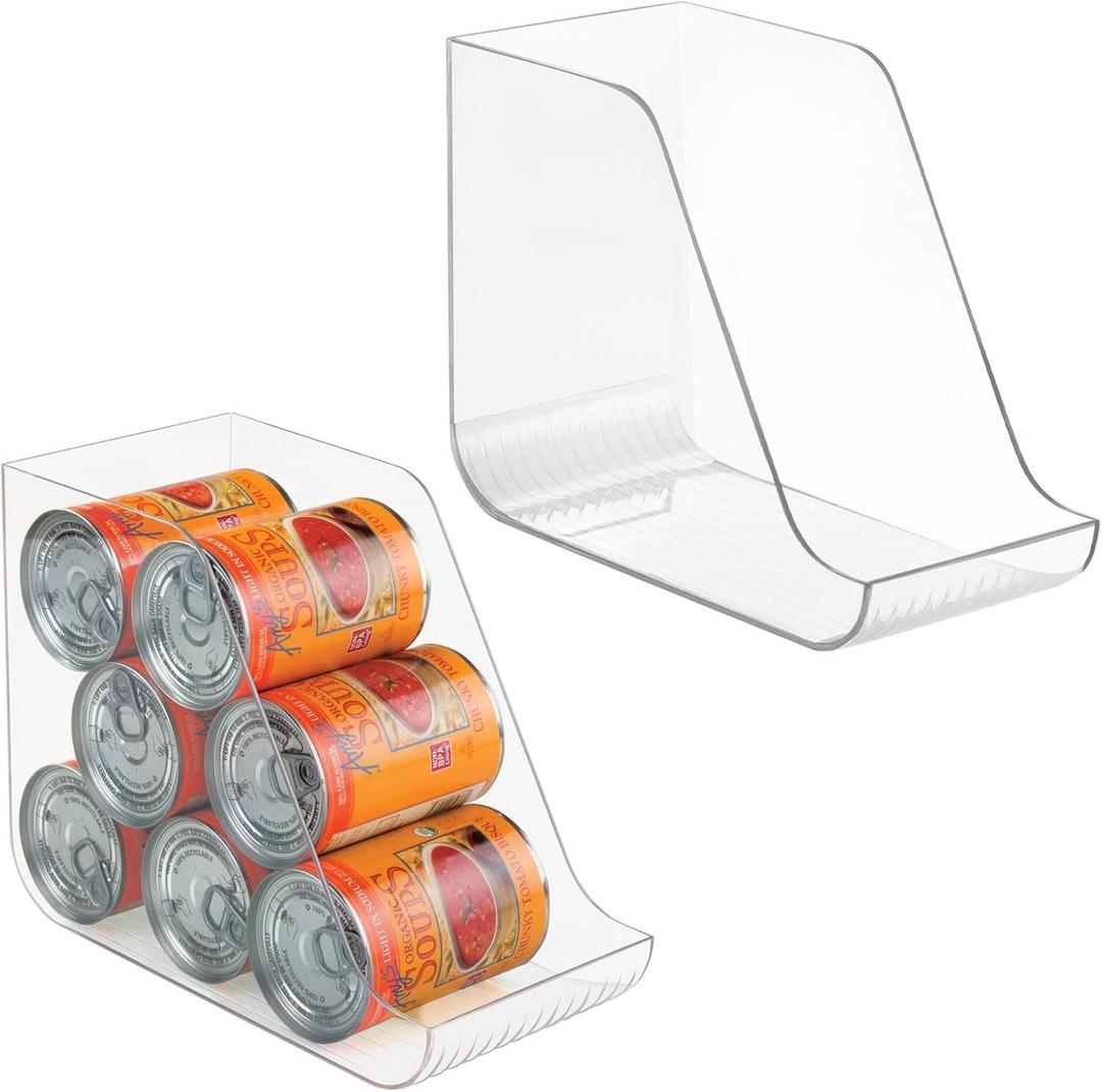 mDesign Can Organisers for Pantries, Fridge Drawers & Fridge Shelves - Kitchen Storage Solutions - for up to 7 Cans of Soda, Food, or Soups - Kitchen Accessories  Pack of 2 - Clear