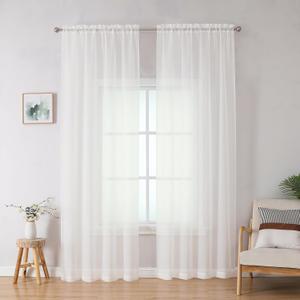 Simplebrand Ivory Sheer Curtains 84 Inches Long, Light Filtering Rod Pocket Solid Color Window Sheer Curtain Panels, Elegant Curtains & Drapes for Living Room, Bedroom 2 Panels (Ivory, 42" W x 84" L)