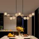 Linear Chandeliers for Dining Room 51" Extra Large Modern Chandeliers Black Linear Chandelier with Amber Swirled Glass 11 Light Rectangle Chandelier Over Table Kitchen Island Living Room