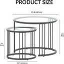 Garden 4 you Nesting Coffee Table, 23.6" Round Coffee Table Set of 2, Glass Nesting Table with Metal Frame, Ceter Tables for Living Room Bedroom Balcony, Black