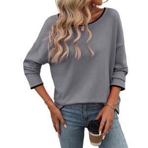 PrinStory Women's Fall Sweaters Loose 2024 Long Sleeve Outfits Crewneck Knit Lightweight Casual Pullover Tops (Large, Black)