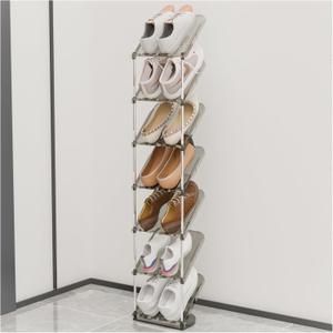 Elegant Shoe Rack 7 Tier Vertical Shoe Storage Organizer Holder Space Saving Free Standing Luxurious Narrow Shoe Shelf for Closet Garage Entryway and Front Door Entrance (Transparent Black)