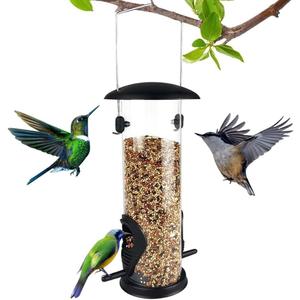 Metal Bird Feeder, Tube Bird Feeders for Outdoors Hanging, Heavy Duty Chew-Proof and Rust-Proof Tube Bird Feeder, Weatherproof & Steel Hanger, Attracting for Wild Birds (Black)