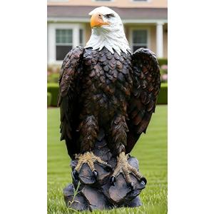 H:24.4 inch Bald Eagle Statue Outdoor, Large Realistic Eagle Sculpture for Garden Decor, Hand-Painted Resin Lawn Eagle Statue, Majestic Yard Art and Patio Decoration