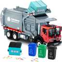 FUBARBAR Truck Toy Model 1:43 Diecast Metal Garbage Recycling Waste Transport Truck with Trash Bin, Pull Back Model Car Toy for Kids 4-6 Age Boys Birthday Gift (Grey)