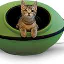 K&H Pet Products Heated Cat Bed for Large Cats, Thermo-Kitty Mod Dream Pod Heated Cat Cave Tent House Bed for Indoor, Warming, Washable Cushion, Waterproof Heater, Safety Listed - 22in Round Green