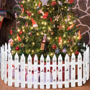 Zhanmai 40 Pcs Christmas Tree Fence White Plastic Picket Fence Decorative Border Small Garden Picket Fence Christmas Tree Fence Barrier for Dogs Weeding Party Garden Home Decorations 11.81 x 3.94 Inch
