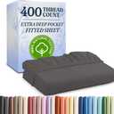 Full 400 Thread Count Cotton Fitted Sheet - Hotel Quality 100% Cotton - Soft & Wrinkle Free - Deep Pockets - Fits Mattress Perfectly with No Pop-Off Elastic - One Fitted Bottom Sheet Only - Dark Grey