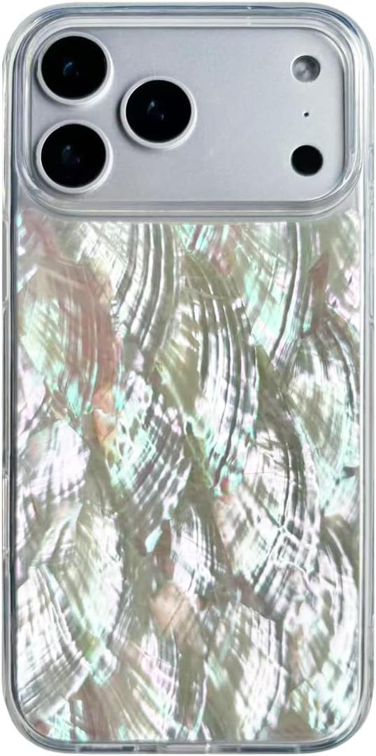 Mother of Pearl Glitter Phone Case for iPhone 17 Pro,Bling Shiny Real Seashell Pattern Slim Glossy Sleek Stylish Trendy Protective Shockproof Girls Women i Phone 17pro Cover 6.3"