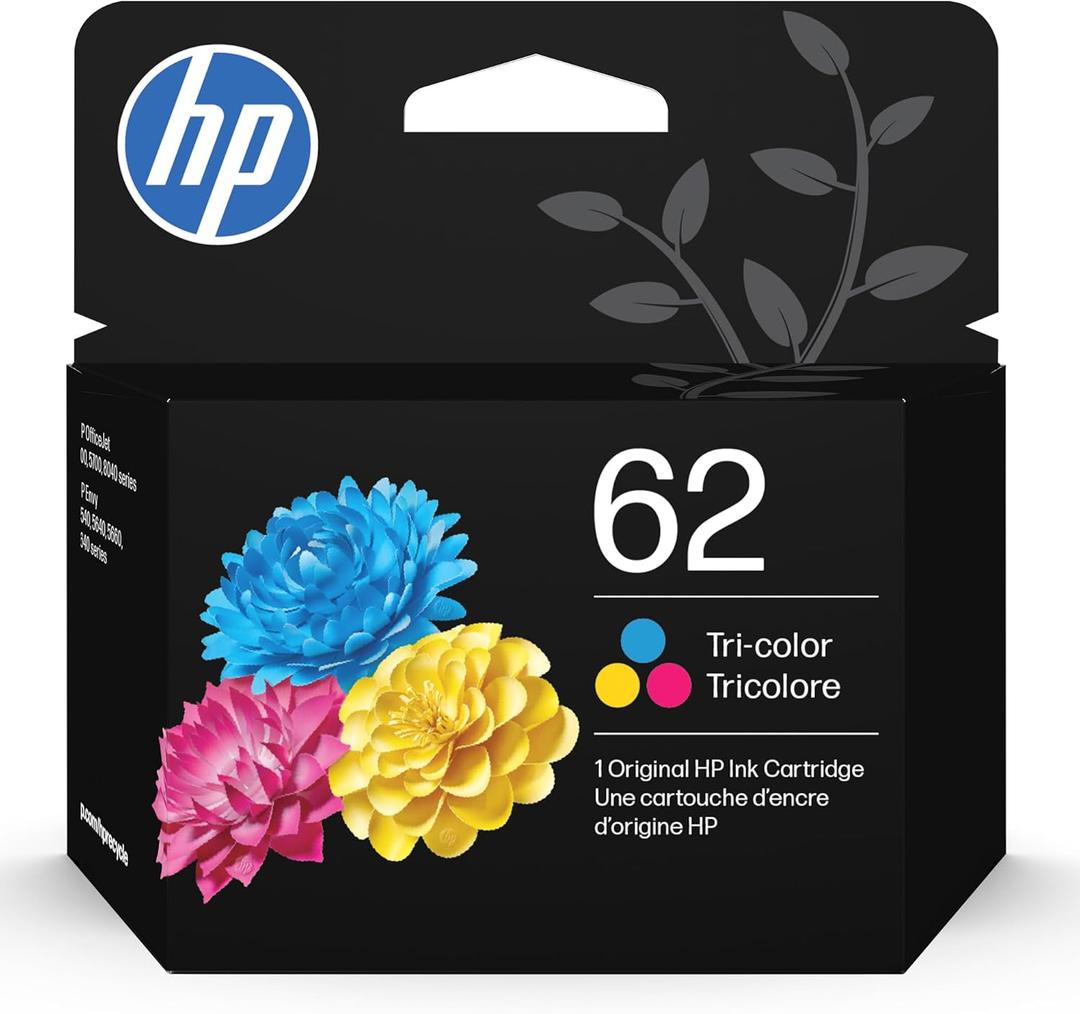 HP 62 Tri-color Ink Cartridge | Works with Printer Series: ENVY 5540, 5640, 5660, 7640, OfficeJet 5740, 8040, OfficeJet Mobile 200, 250 | Instant Ink Eligible| C2P06AN | Packaging May Vary