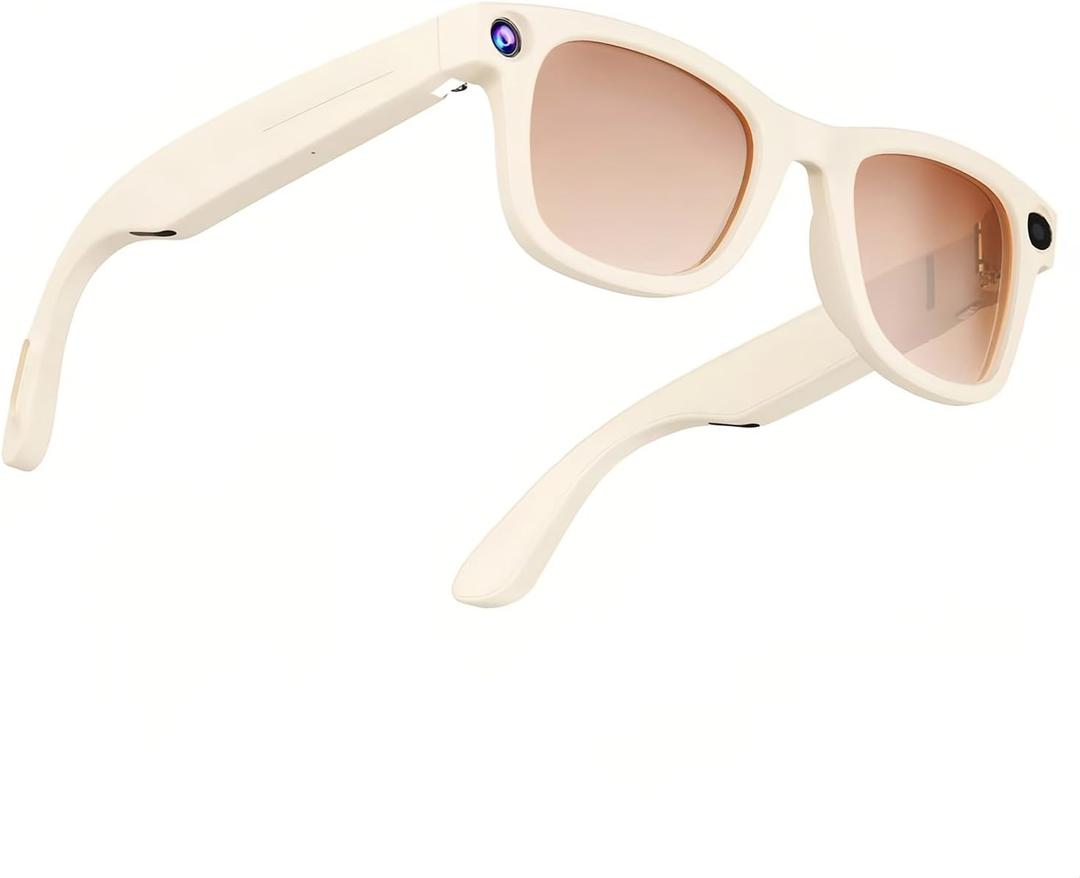 AMZISH AI Smart Glasses with Camera, 8MP HD Camera Glasses, 1080P Video Recording Sunglasses, Real Time Translation, Voice Assistant, OpenEar Audio for Travel, Meetings & Vlogging (Beige)