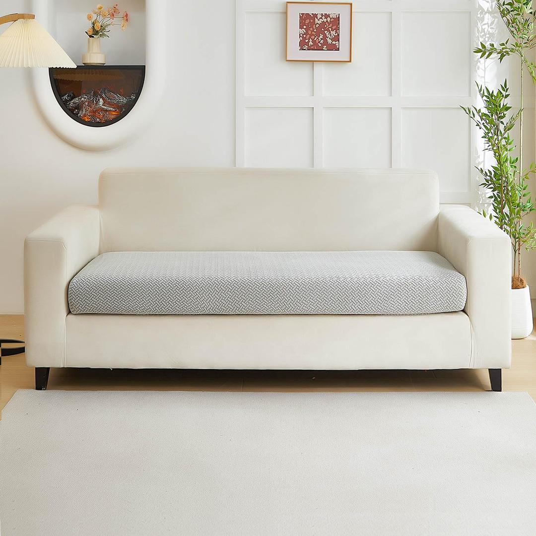 Couch Covers for 2 Cushion Sofa Pet Friendly Couch Cushion Covers Universal Sofa Covers Washable Stretch Slipcovers for Sectional Sofa (Texture Light Gray,Large Double Seat Cover)