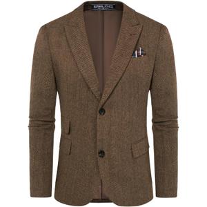 PJ PAUL JONES Men Tweed Blazer Wool Herringbone Sport Coat Jacket Vintage Blazers Suit Jackets (X-Large, Red Coffee Herringbone)