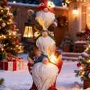 Christmas Gnome Statue with Solar Lights Garden Sculptures Funny Triple Gnome Outdoor Patio Lawn Yard Balcony Home Decor Birthday Gift for Woman Grandma 12 in Garden Gnome (Multicolor)