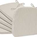 AAAAAcessories D-Shaped Chair Cushions, 2" Thick Dining Chair Pads with Ties and Removable, Machine-Washable Cover, 17" x 16", Set of 6, Natural Sand Pinstripe