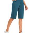 baleaf Bermuda Shorts for Women Knee Length 14" Long Shorts with Pockets Athletic Summer Casual Walking Blue XL (Blue)