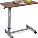 Essential Medical Supply Height Adjustable Automatic Overbed Table - Woodgrain Top with Locking Wheels, Perfect for Hospital and Home Use - Table for Easy Access and Convenience for Adults and Seniors
