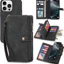 TwoHead Wallet Case Compatible with iPhone 16 Pro Max,Detachable Magnetic Phone Case,PU Leather All-Round Protective Case Wallet with Card Holder/Change Pocket,6.9 in,Black