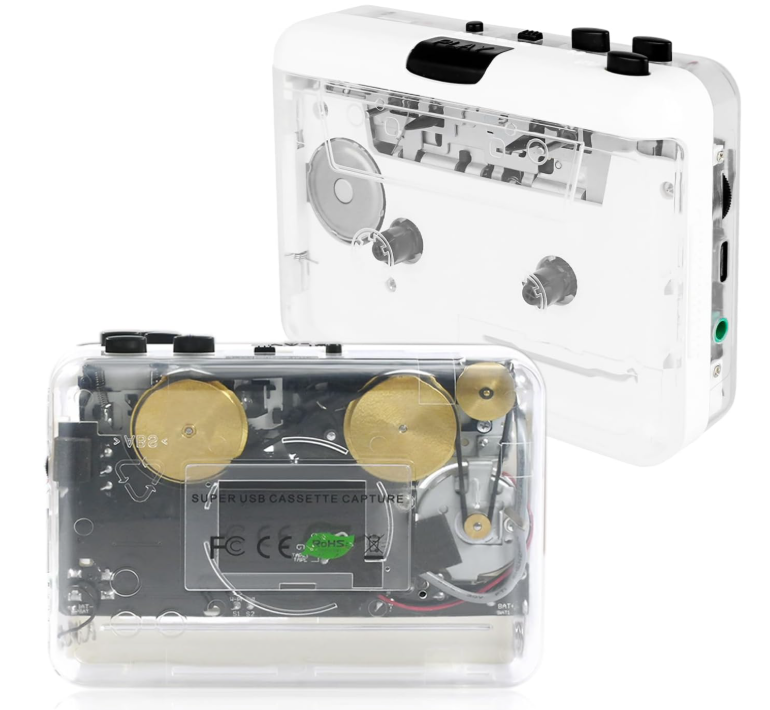 Auto Reverse ＆Clear Stereo Cassette Player,Builtin Cool Copper Wheel Movement＆Earphone,Cassette Tape to MP3 Converter with Tape Converter Software,Powered by USB Power Cord or AA Battery