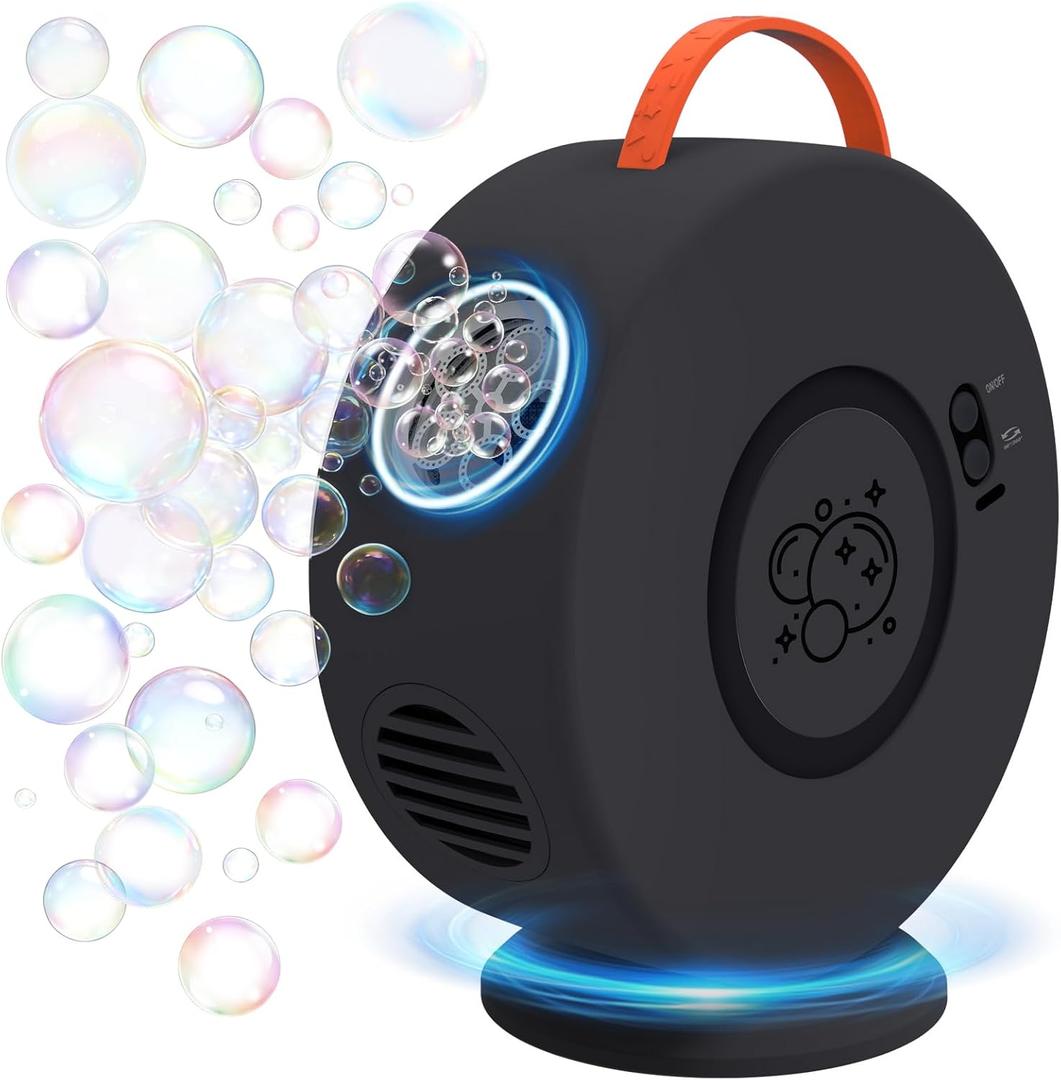 Bubble Machine Automatic Bubble Blower for Kids Toddlers Rechargeable Battery Portable Bubble Maker Electric Bubble Machine Auto Rotating 90/360 Outdoor Toy for Birthday Party Wedding (Black)