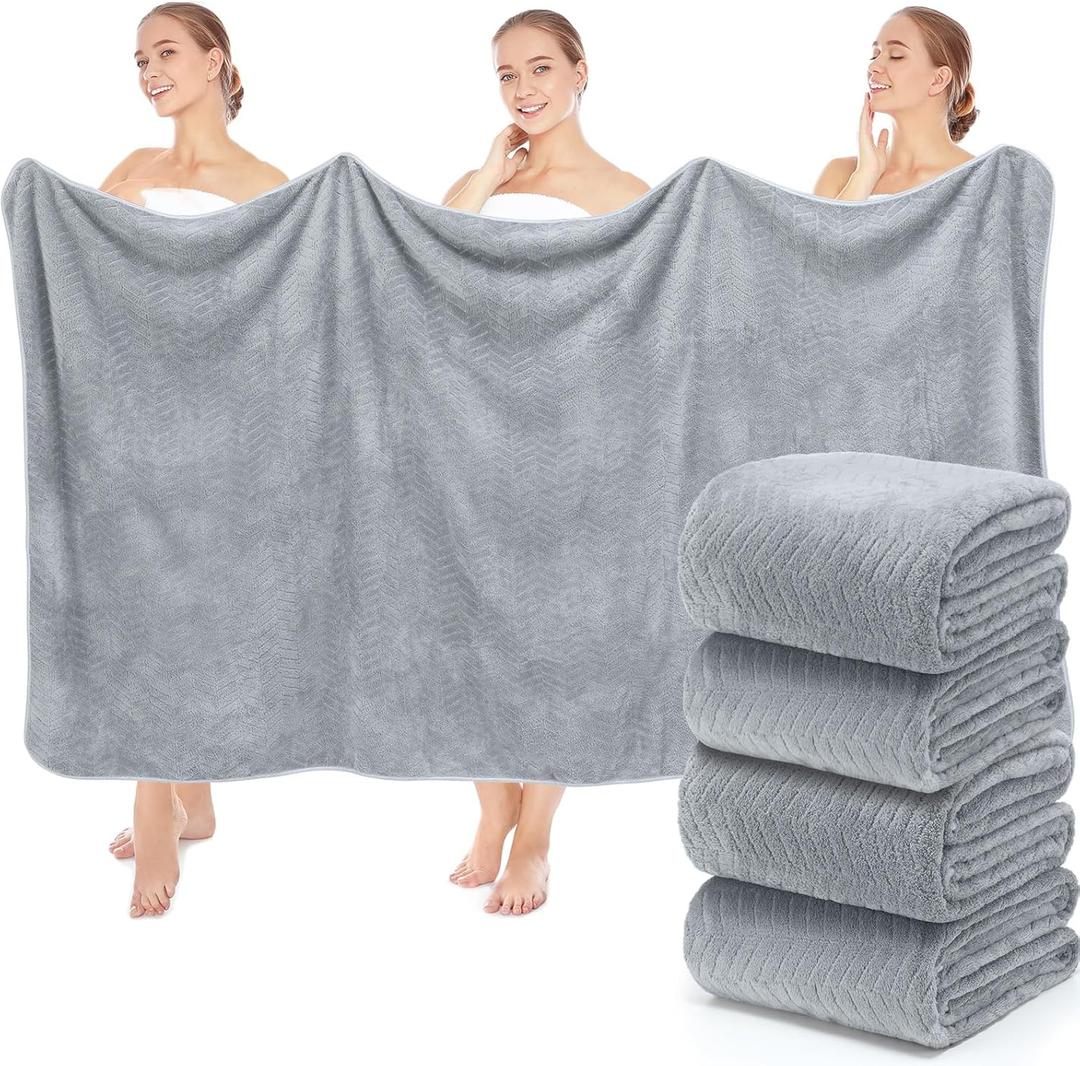 4 Pack Bath Sheets 40 x 80 Inch Jumbo Extra Large Towels Set Oversized Quick Dry Coral Fleece Absorbent and Soft Lightweight Towels for Home Gym Travel Beach Spa Pool Hotel (Light Gray)