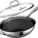 Wok Pan, 12.5-Inch Stainless Steel Woks & Stir-Fry Pans Nonstick, Wok Pan with Lid for Induction, HybridElectric, Gas, Halogen, All Stoves, Professional PFOA Free Cookware, Dishwasher & Fast Heat