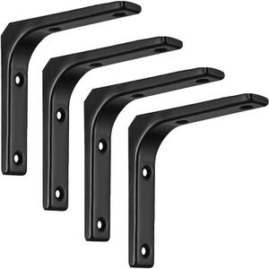 Heavy Duty Shelf Brackets, L Shaped Steel Shelf Wall Mount Brackets, Floating Metal Shelf Brackets for DIY Home Decor Wood Furniture (Black)