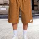 Heyfanee Mens Baggy Shorts Casual Corduroy Summer Beach Shorts for Men Loose Fit Capris Orange 34