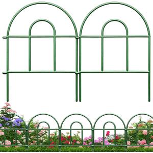 Decorative Garden Fence 21.67ft x 17in - 20 Pack Rustproof Metal No Dig Fence Animal Barrier, Arched Bed Edging Classic Style Wire Border Panel Fencing for Yard Patio Outdoor Decor, Green