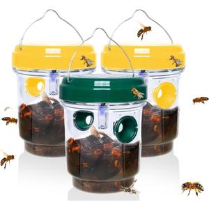 Wasp Traps Outdoor Hanging, Solar Bee Trap for Outside, Reusable Solar Powered Hornet Traps, Bee Wasp Catcher Outside Garden 3 Packs