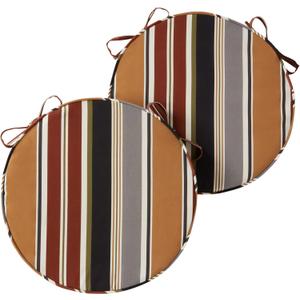 Greendale Home Fashions Outdoor 18-inch Round Reversible Seat Cushion, 2-Pack, Espresso Stripe 2 Count