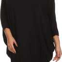 Women's Plus Size Solid Loose Fit 3/4 Dolman Sleeve Casual Midi Dress,XXL