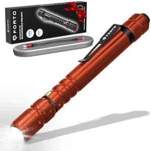 FORTO Rechargeable Pen Light Flashlight, 400 Lumens Small Pocket Flashlight with Clip, IP67 Waterproof, 2 Light Modes, 3-Color Battery Indicator, Type-C Charging, for Inspection,Emergency (Orange)