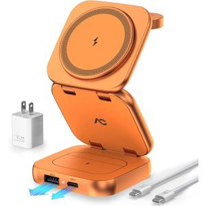 5-in-1 Wireless Charger for MagSafe, AC ISLAND Portable Travel Charging Station, 35W Max Fast Foldable Magnetic Stand, Evolved for iPhone 17-12 & Air Series, Apple Watch, AirPods (with 35W Adapter)