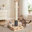 30.3 Inch Large Cat Scratching Post, 4-in-1 Interactive Maze Base with Cat Self Groomer, Natural Pine Wood & Premium Sisal Scratching Pole, Anti-Slip Detachable Design for Indoor Cats