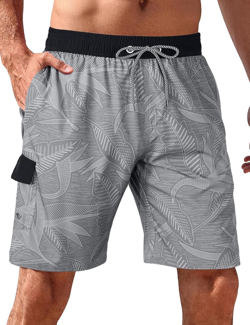 BOJIN Mens Swim Trunks 9" Quick Dry Stretch Swim Shorts Mesh Lining Bathing Suits Swimwear Beach Shorts with Pockets 4XL (EXP 12/31/56)