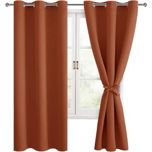 Hiasan Fall Blackout Curtains for Bedroom, 42 x 63 Inches Length - Thermal Insulated & Light Blocking Window Curtains for Living Room Home Decor, 2 Drape Panels Sewn with Tiebacks, Burnt Ochre