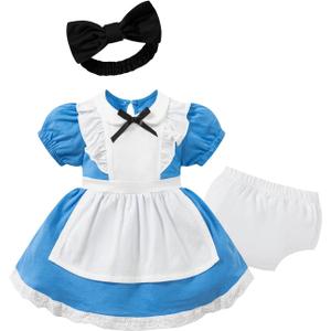 Baby Toddler Girl Dress with Bloomer Short Halloween Movie Costume with Diaper Cover (12-18 Months, Blue)