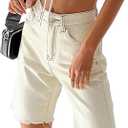 CHICZONE Womens Bermuda Jean Shorts Stretchy Mid Waisted Denim Shorts with Pockets (White)