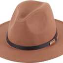 Lanzom Women Lady Retro Wide Brim Floppy Panama Hat Belt Buckle Wool Fedora Hat (One Size, 01-khaki)